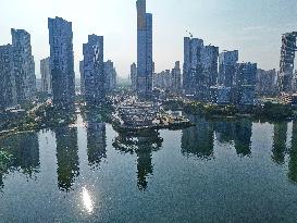 The Double Spiral Viewing Platform of City Island on The West Bank of Meixi Lake in Changsha