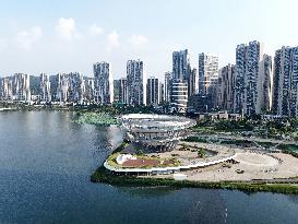 The Double Spiral Viewing Platform of City Island on The West Bank of Meixi Lake in Changsha