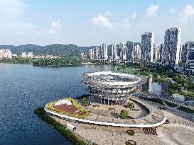 The Double Spiral Viewing Platform of City Island on The West Bank of Meixi Lake in Changsha