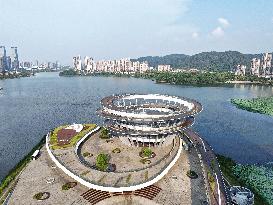 The Double Spiral Viewing Platform of City Island on The West Bank of Meixi Lake in Changsha