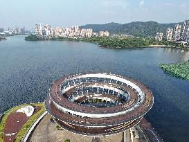 The Double Spiral Viewing Platform of City Island on The West Bank of Meixi Lake in Changsha