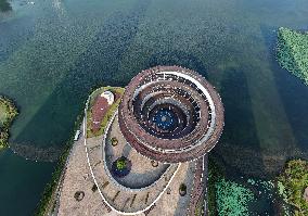 The Double Spiral Viewing Platform of City Island on The West Bank of Meixi Lake in Changsha