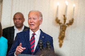 US President Joe Biden welcomes the University of South Carolina Gamecocks Womens Basketball team to the White House