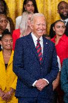 US President Joe Biden welcomes the University of South Carolina Gamecocks Womens Basketball team to the White House