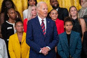 US President Joe Biden welcomes the University of South Carolina Gamecocks Womens Basketball team to the White House