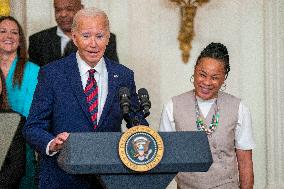 US President Joe Biden welcomes the University of South Carolina Gamecocks Womens Basketball team to the White House