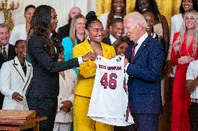 US President Joe Biden welcomes the University of South Carolina Gamecocks Womens Basketball team to the White House