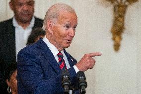 US President Joe Biden welcomes the University of South Carolina Gamecocks Womens Basketball team to the White House