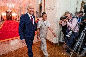 US President Joe Biden welcomes the University of South Carolina Gamecocks Womens Basketball team to the White House