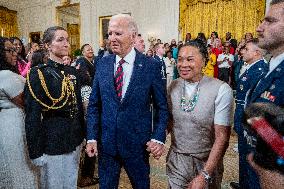 US President Joe Biden welcomes the University of South Carolina Gamecocks Womens Basketball team to the White House