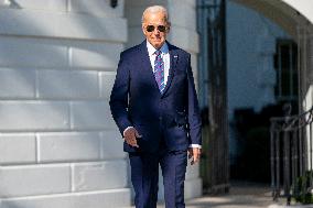 US President Joe Biden departs the White House via Marine One for New York City