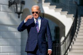 US President Joe Biden departs the White House via Marine One for New York City