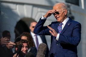 US President Joe Biden departs the White House via Marine One for New York City