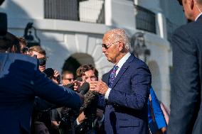 US President Joe Biden departs the White House via Marine One for New York City