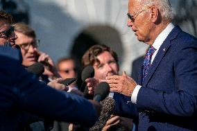 US President Joe Biden departs the White House via Marine One for New York City