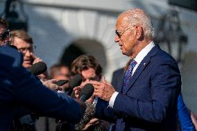 US President Joe Biden departs the White House via Marine One for New York City