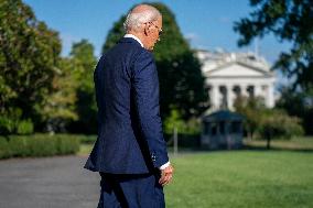 US President Joe Biden departs the White House via Marine One for New York City