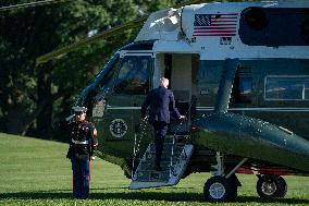 US President Joe Biden departs the White House via Marine One for New York City