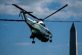 US President Joe Biden departs the White House via Marine One for New York City