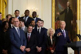 DC: President Biden hold a Huskies Men’s Basketball Team celebration