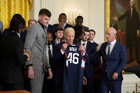 DC: President Biden hold a Huskies Men’s Basketball Team celebration