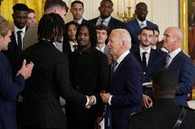 DC: President Biden hold a Huskies Men’s Basketball Team celebration