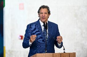 Brazilian President Luiz Inácio Lula Da Silva And Finance Minister Fernando Haddad