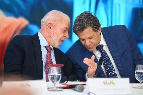 Brazilian President Luiz Inácio Lula Da Silva And Finance Minister Fernando Haddad