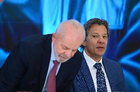 Brazilian President Luiz Inácio Lula Da Silva And Finance Minister Fernando Haddad