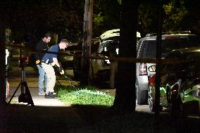 NYPD Crime Scene At Scene Of Unidentified Man Shot And Killed In Queens New York