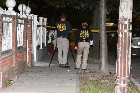 NYPD Crime Scene At Scene Of Unidentified Man Shot And Killed In Queens New York