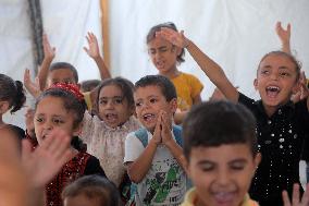 A Tent Turned Into A Small Classroom - Gaza