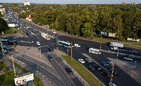 Traffic jam caused by a cycle lane