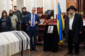 A Farewell Ceremony For Late Ukrainian Serviceman Matisyahu (Anton) Samborskiy At The Central Synagogue In Kyiv