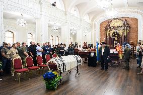 A Farewell Ceremony For Late Ukrainian Serviceman Matisyahu (Anton) Samborskiy At The Central Synagogue In Kyiv