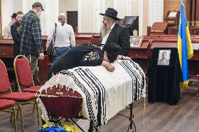 A Farewell Ceremony For Late Ukrainian Serviceman Matisyahu (Anton) Samborskiy At The Central Synagogue In Kyiv