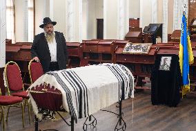 A Farewell Ceremony For Late Ukrainian Serviceman Matisyahu (Anton) Samborskiy At The Central Synagogue In Kyiv