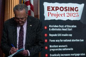 Schumer Holds A Press Conference On Project 2025 - Washington