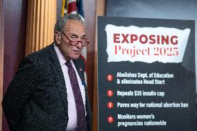 Schumer Holds A Press Conference On Project 2025 - Washington