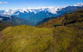 Aerial View Of The First Timbung Pokhari Trail Run Competition In Taplejung, Nepal.