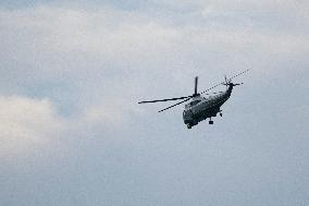 President Joe Biden boards Marine One at Fort Lesley J. McNair