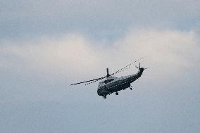 President Joe Biden boards Marine One at Fort Lesley J. McNair