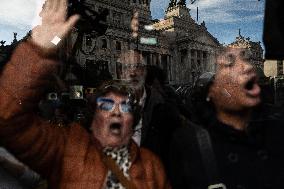 Retirees, Social Groups, and Unions Gather Outside National Congress in Buenos Aires