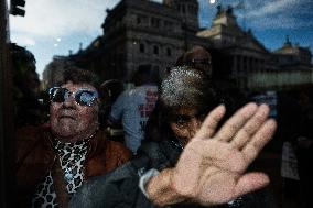 Retirees, Social Groups, and Unions Gather Outside National Congress in Buenos Aires