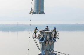 Transmission Towers Across The Yangtze River Construction in Chizhou