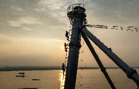 Transmission Towers Across The Yangtze River Construction in Chizhou