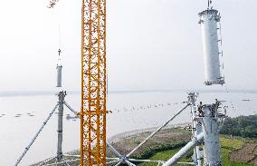 Transmission Towers Across The Yangtze River Construction in Chizhou