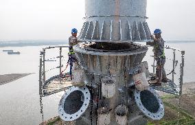 Transmission Towers Across The Yangtze River Construction in Chizhou