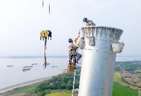 Transmission Towers Across The Yangtze River Construction in Chizhou