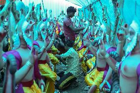 Preparing The Idols Of Vishwokarma Baba In Nepal.